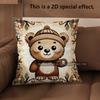 2D Cute Bear-Patterned Throw Pillow Covers Pattern Cushion Cover Suitable For Sofa Bedroom Car Pillow Cover