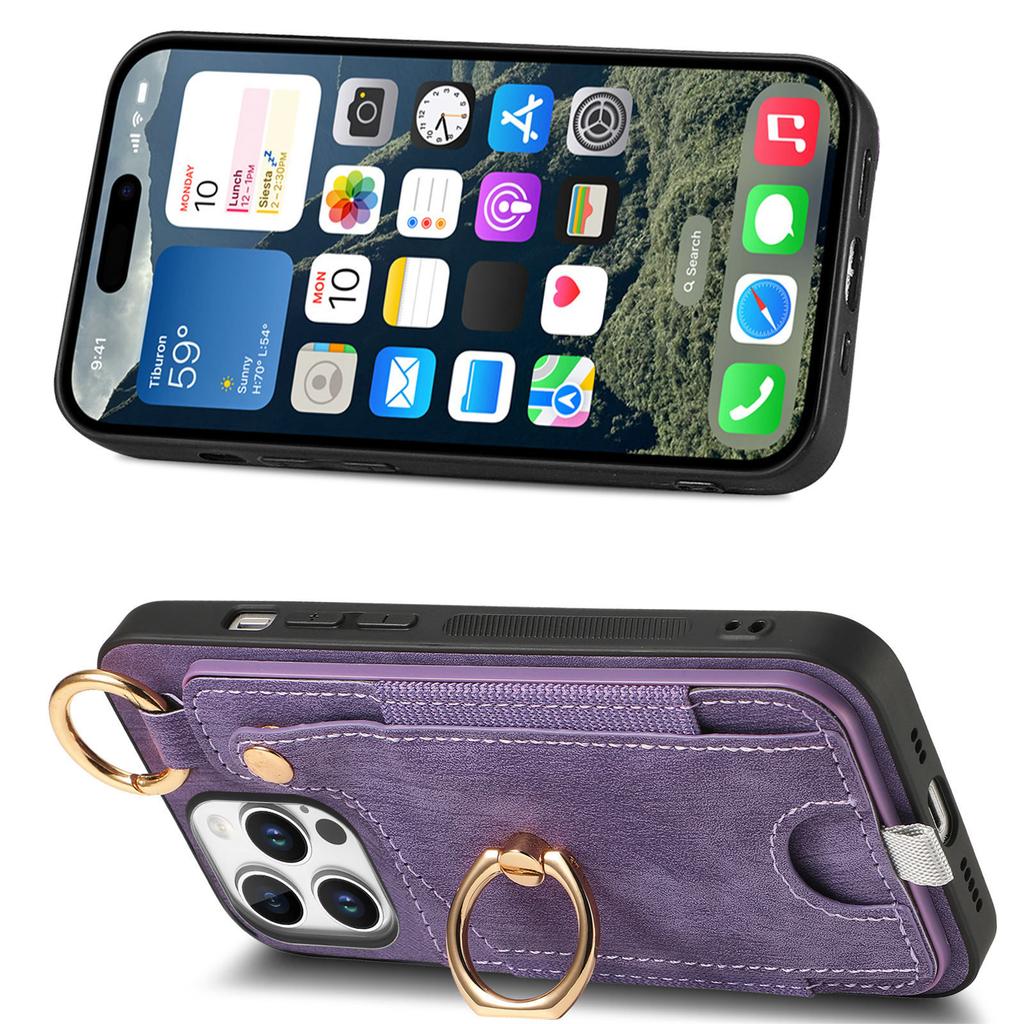For iPhone 16 Pro Max Case Card Slots Leather+TPU Phone Cover with Ring Buckle