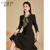 Kebeier 2025 New Autumn Long-Sleeve Black Bow Collar A-Line Dress