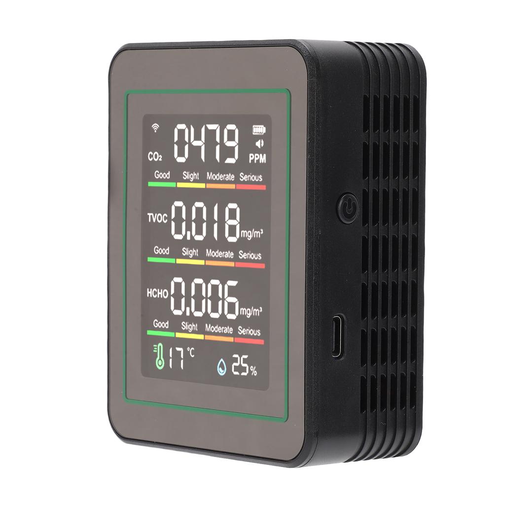 5 In 1   Quality Monitor, WiFi Indoor CO2 Meter for   Smart, HCHO TVOC Detector with LCD Display, Infrared Sensor, Temperature Humidity  for Home
