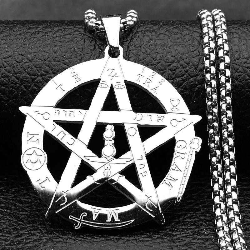 Collana con Ciondolo Pentagramma Stregoneria Per Donne Uomini Acciaio Inossidabile Colore Oro Tetragrammaton Amuleto di Salomone Gioielli a Catena Regalo