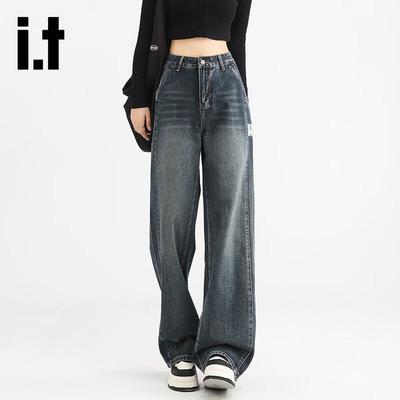 Izzue it Damen-Jeans mit hohem Bund, geradem Schnitt und weitem Bein