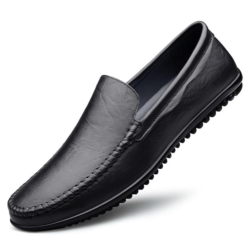 Fashion Non-Slip Lightweight Men Business Shoes Slip-On Comfortable Flat Men's Genuine Leather Loafers Casual Breathable Soft Sole Shoes