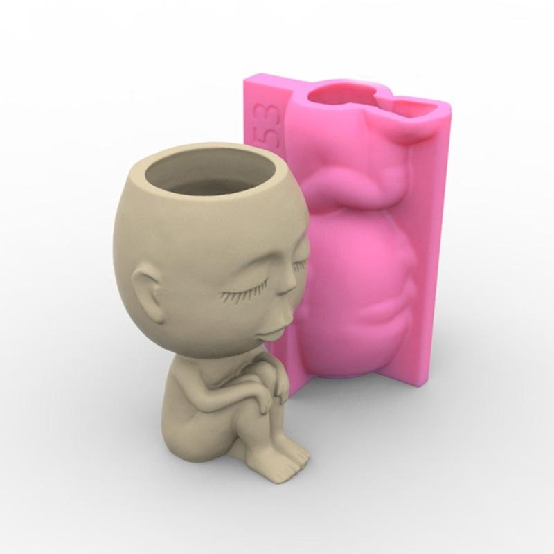 Face Flower Pot Silicone Mold Succulent Planter Concrete Mold Cute Concrete Cement Mold for DIY Pen Holder,Home Decor