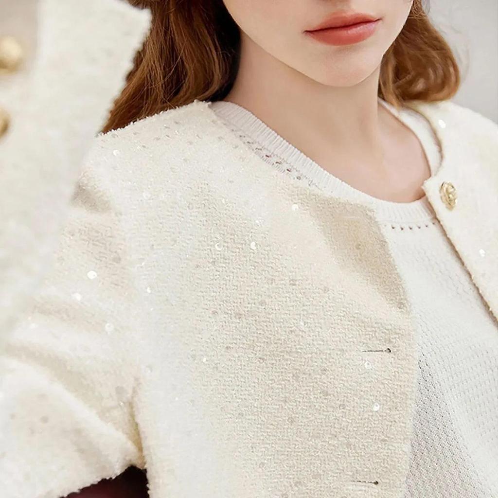 Women's French Style Sparkling Sequin Jacket - Short, Petite Autumn New Arrival, High-End Feel