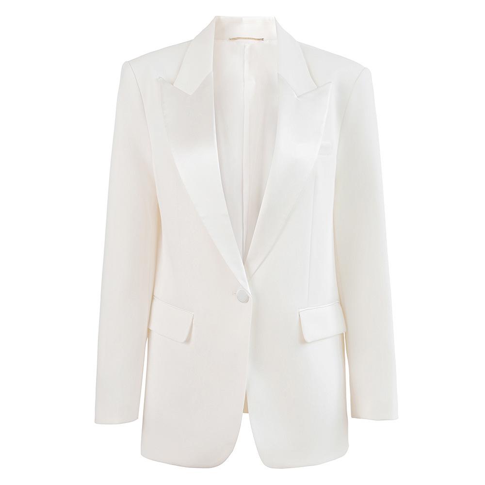 Женский высококачественный ацетатный блейзер Nanyou - Весна/Лето 2025 Свободный крой, струящийся, пэчворк-дизайн Large белый