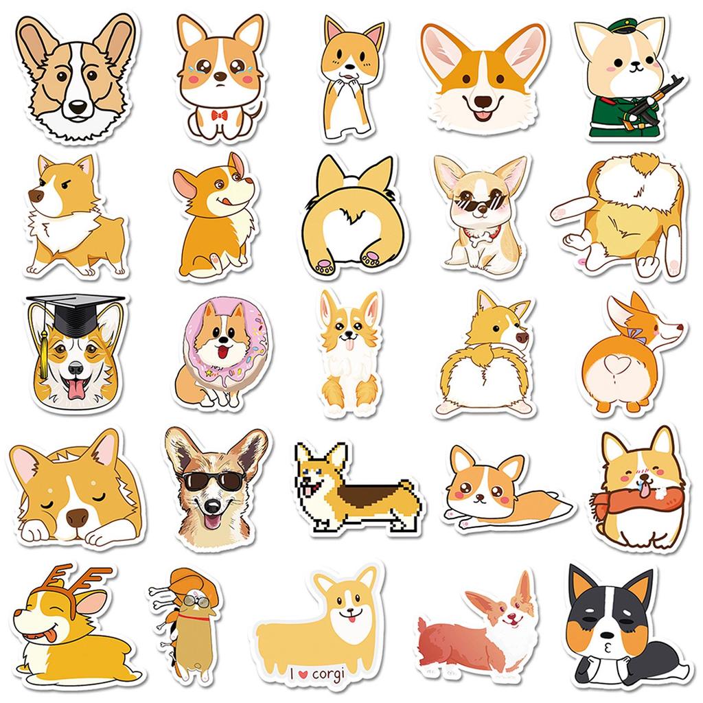 Cute Cartoon Corgi Stickers: Waterproof Decals for Laptops, Cars, and More (50-Pack)