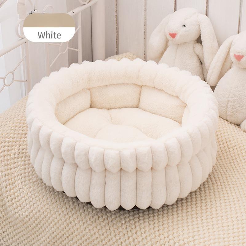 Thickened Round Pet Bed for Small Dogs&Cats Soft Washable Fabric Mat Waterproof Bottom Warm Plush Dog Cushion with Non-Slip Base