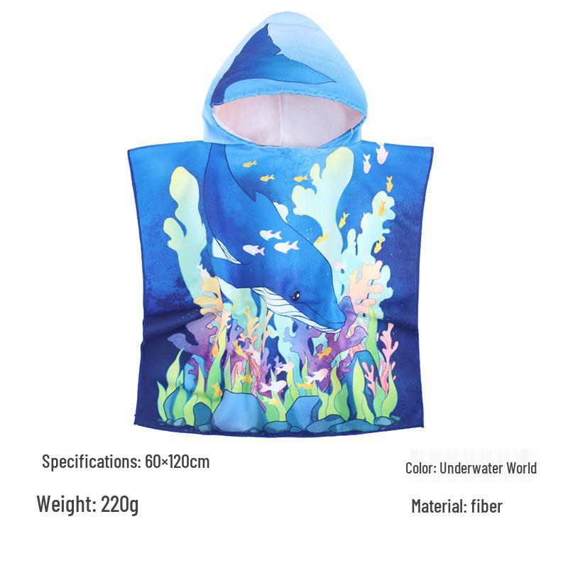 Kids' Quick-Dry Cartoon Swim Cape - Wearable Bath Towel with High Absorption