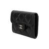 CHANEL Women's Card Holder and Wallet  Black  with Gold Buckle  Classic Diamond Pattern  Short  Double-Layer Flap  Grainy Calfskin