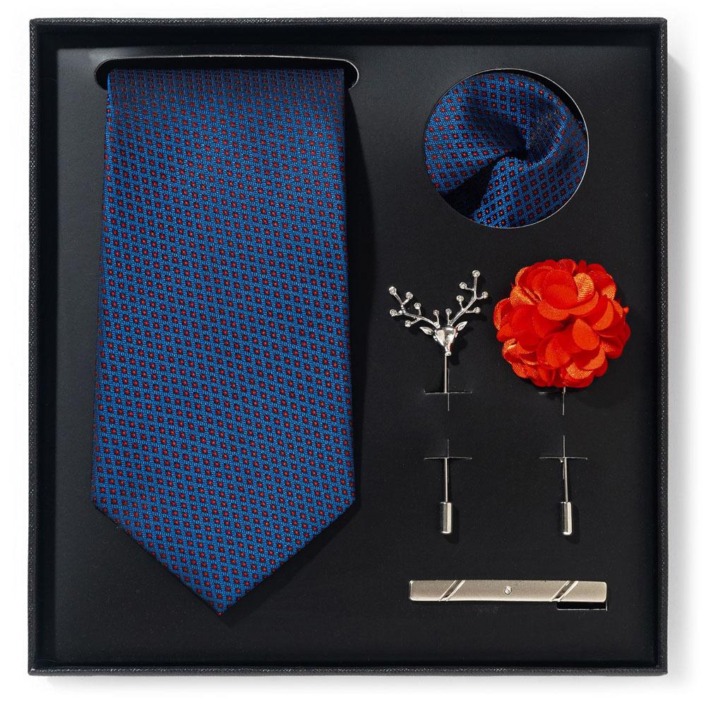 Tie Men'S Net Color Striped Cashew Flower Men'S Tie High Sense 6-Piece Gift Box Men'S Suit Accessories