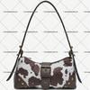 Ladies Vintage Merad Old Tinted Leather Locomotive Bag Rivet Pin Buckle Decorative Shoulder Underarm Baguette Bag