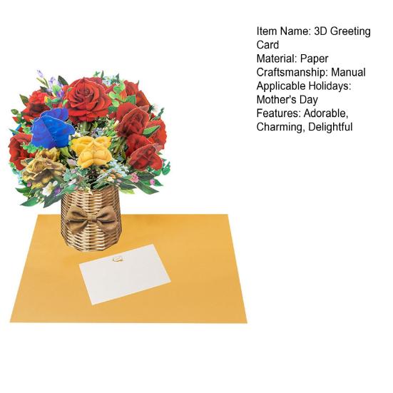 Paper Flower Pop Up Cards 3D Flower Bouquet Greeting Card with Envelope And Note for Mother's Day Graduation Anniversary Birthday Congratulations