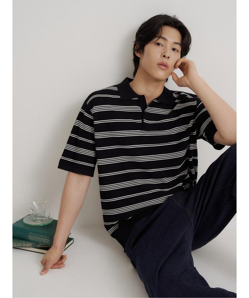 Binpolmen Striped Collar Neck Knit Black