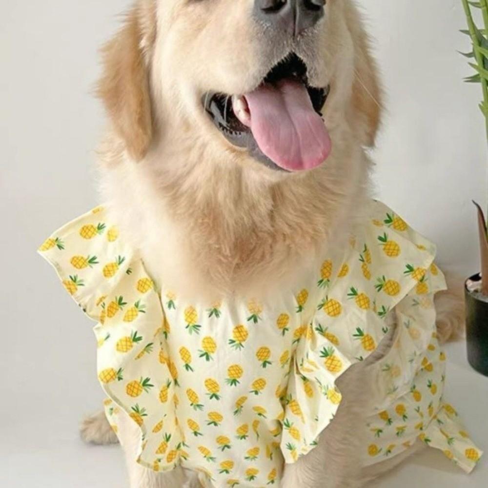 Fruit Print Pet Princess Dresses Flutter Sleeve Dog Cooling Clothes Dog Floral Skirt  for Pet Party