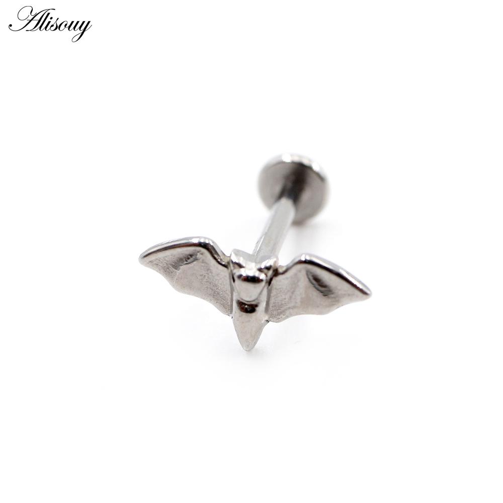 Alisouy 1PC Stainless Steel Bat Internal Thread Tragus Helix Labret Lip Rings Cartilage Earring Piercing Body Jewelry