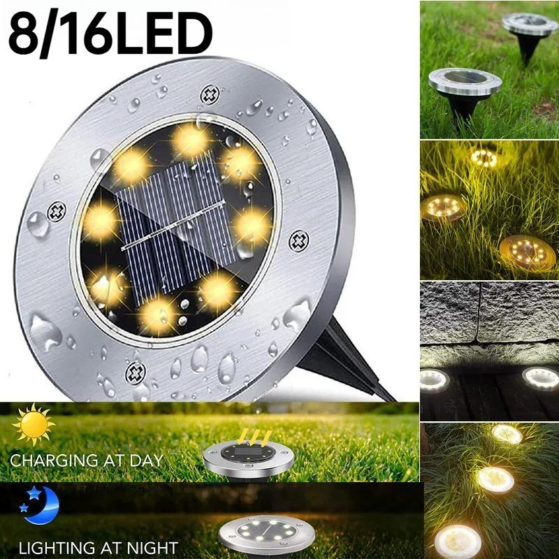 8/16LED Solar Underground Disk Light, Outdoor Buried Deck Spotlight, Solar Powered Landscape Ground Lamp For Garden Yard Patio Pathway Lighting