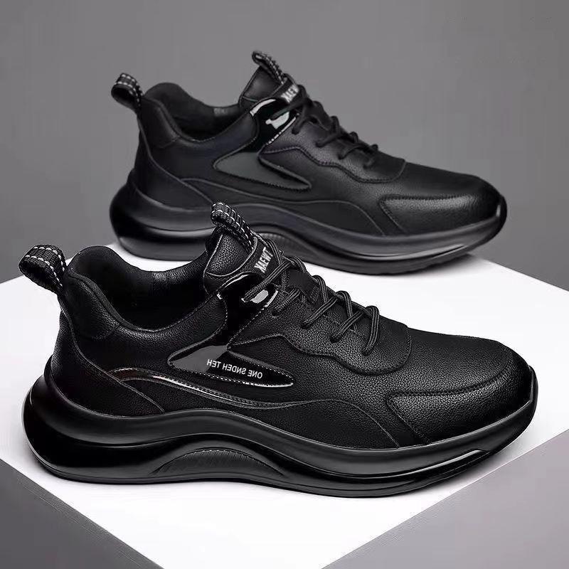 Men's Autumn Winter Thickened Dad Sneakers, Fleece Lined Leather Upper Thick Sole Running Shoes, Trendy Versatile Casual Athletic Shoes for Men