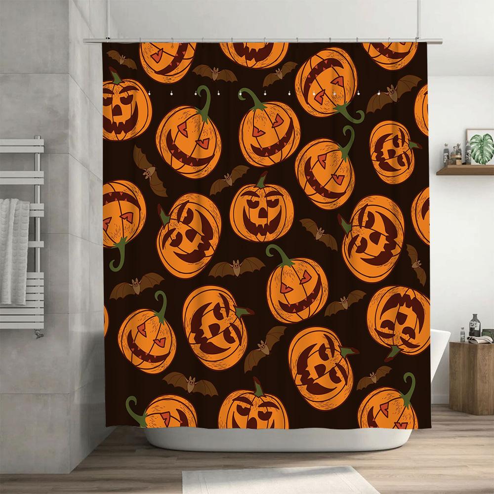 Halloween-themed Pumpkin Shower Curtain Made of Waterproof Polyester Fabric Perfect for Spooky Season Decor! Decorate Your Bathr