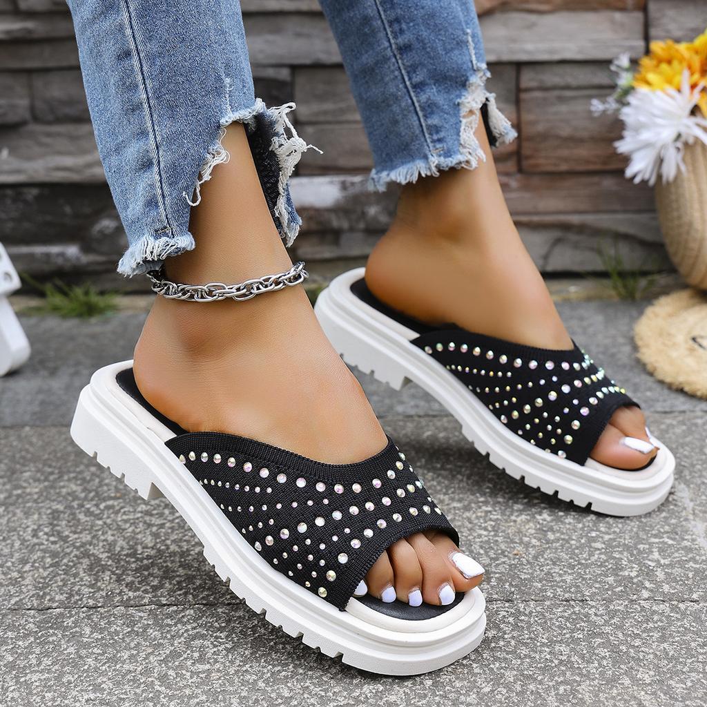 Fashionable and Comfortable Square Toe Slippers Thick Sole and Fish Mouth Beach Sandals