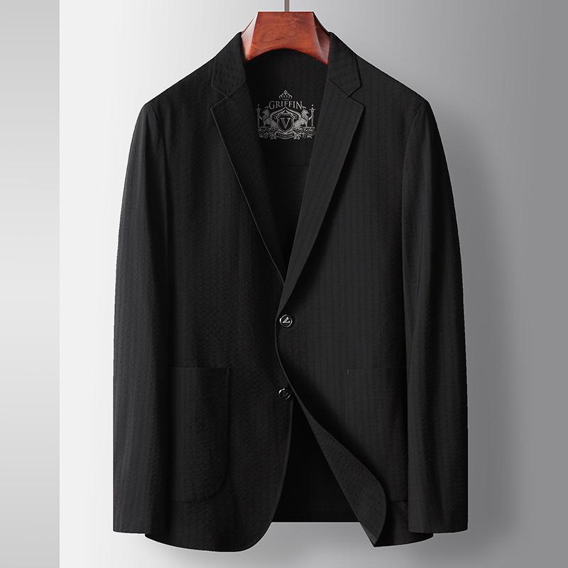 

Весна и лето Легкий роскошный деловой тонкий эластичный однотонный пиджак из не требующего глажки шелка 195 чёрный