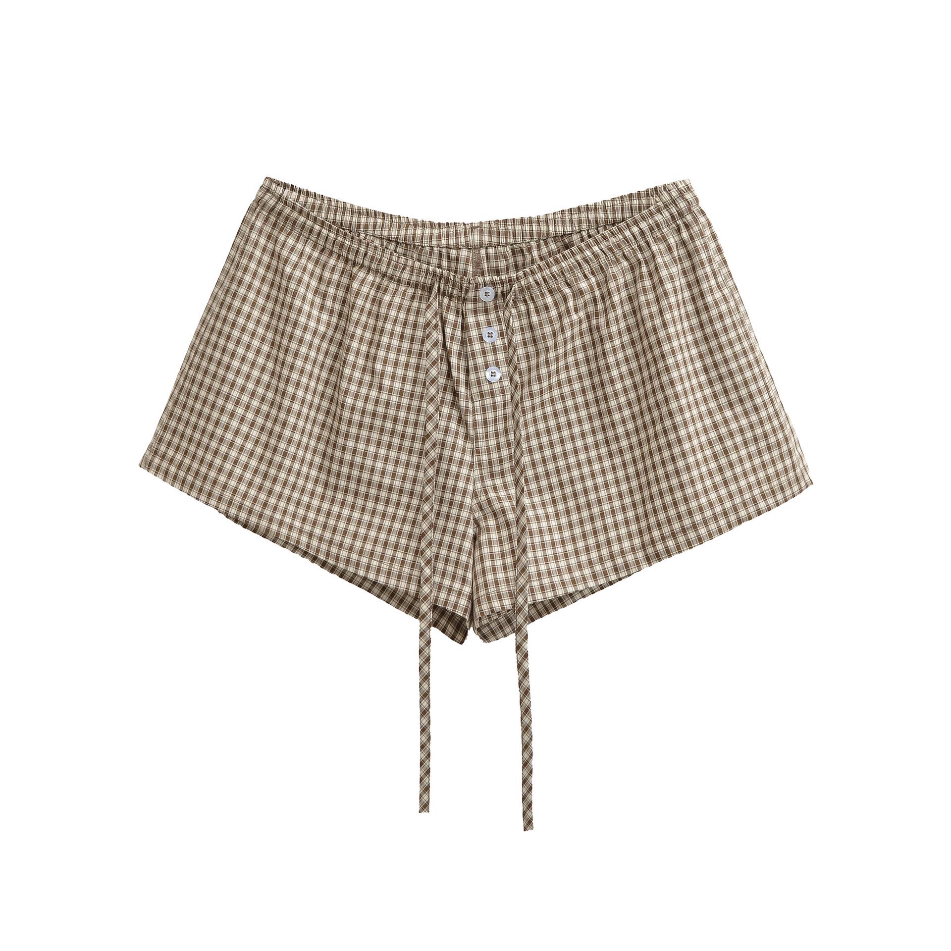 Women s Plaid Drawstring Shorts - Elastic Waist, Summer Casual, Comfortable Straight Leg Large