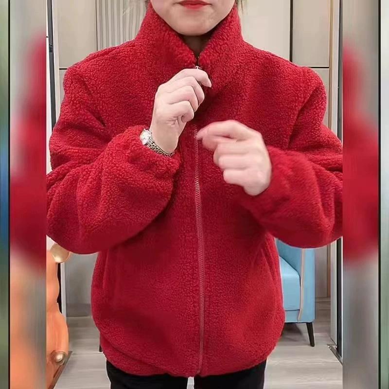 Winter Plush Thick Coat, Mom's Warm Jacket, Anti-aging Women's Clothing, Fleece Loose Fit Slimming Top