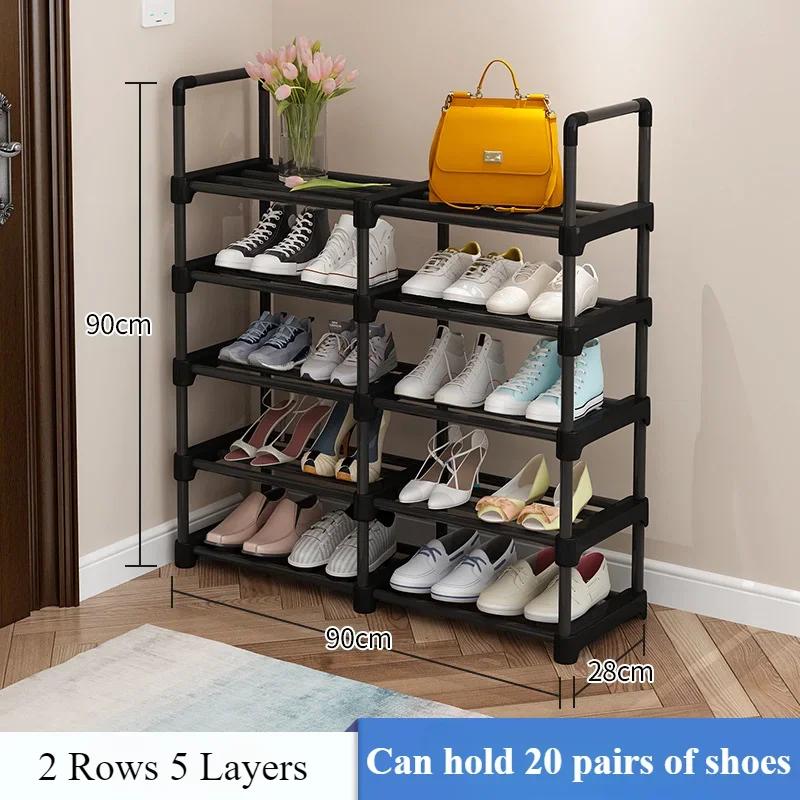 Multi-Layer Shoe Rack Sneakers And Boots Organizer Strong Load-bearing Capacity Shelf 3 Rows Shoecase Metal Entryway Shoerack