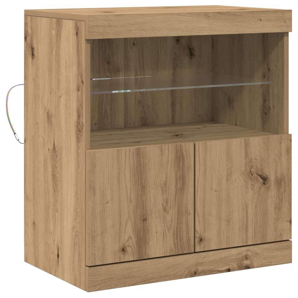 Seitenkonsole mit LED-Licht aus Kunst-Eiche, Vintage-Wohnzimmer-Sideboard 60x37x67 cm