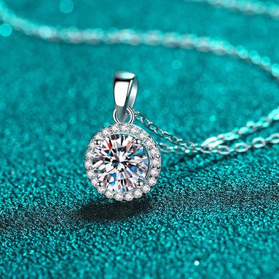 D Barva 1ct kulatý moissanitový přívěsek pro ženy třpytivý diamantový náhrdelník 6,5 mm kámen 100% S925 sterlingové stříbro šperky