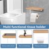 Toilet Paper Holder with Wood Shelf Wall Mount Tissue Paper Roll Holder Minimalist Toilet Paper Holder Rack Toilet Paper Roll