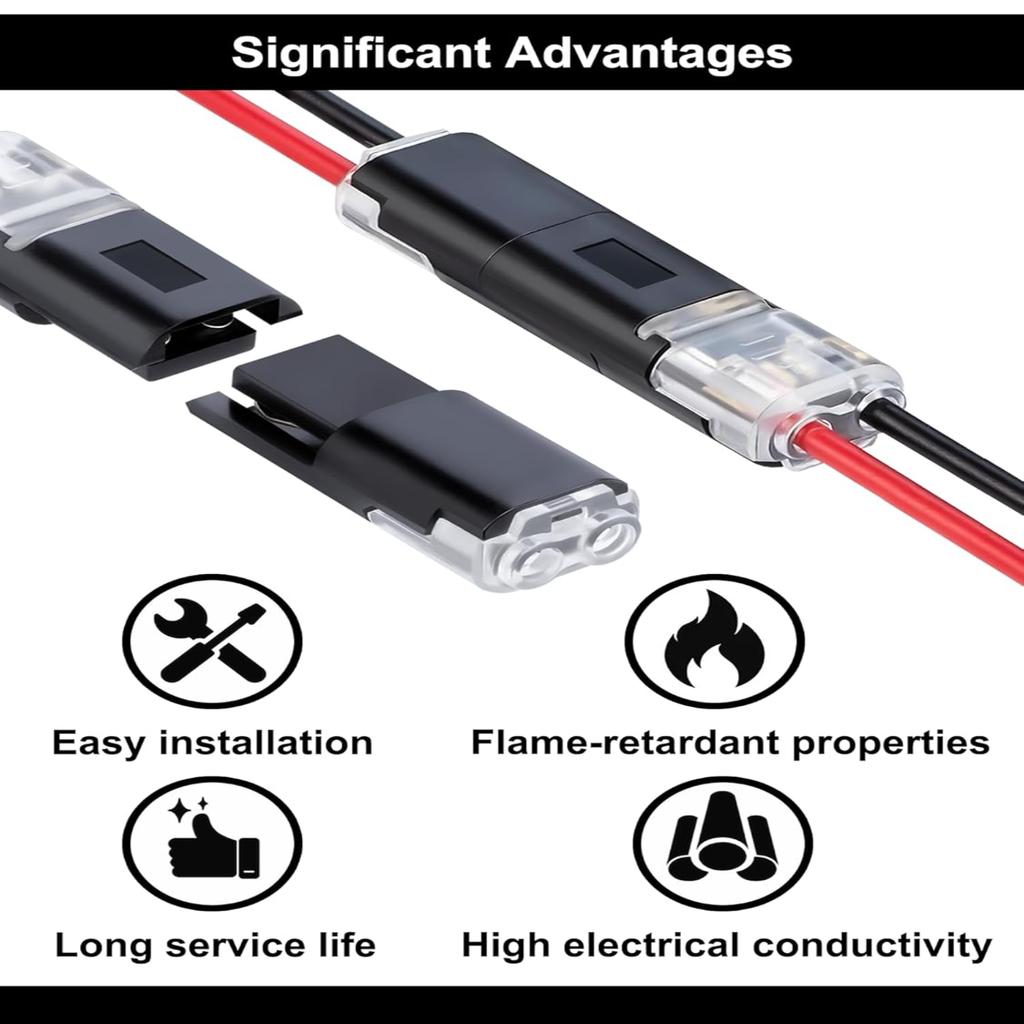 50pcs Double-Wire Plug-in Connector with Locking Buckle Pluggable LED Wire Connector 2 Pin 2 Way Universal Compact Wire