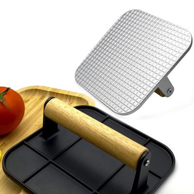 Meat Press Heat-resistant Ergonomic Wooden Handle Food-grade Cast Iron Round Burger Press Kitchen Tool Meat Press Plate