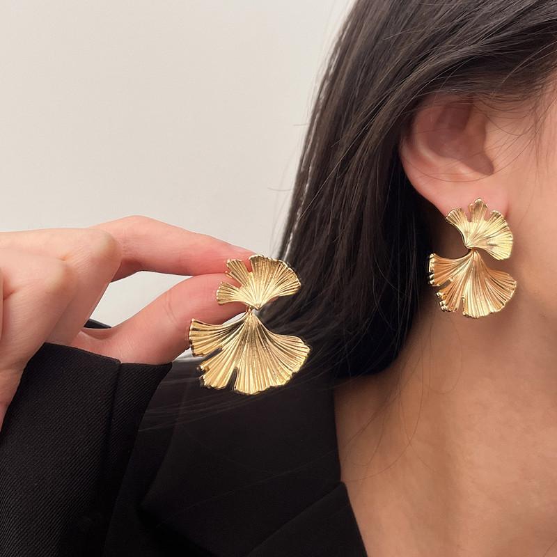 Gold Color Plated CCB  Statement Leaf Drop Earrings for Women Ginkgo Leaves Earring Fashion Jewelry Party Gifts