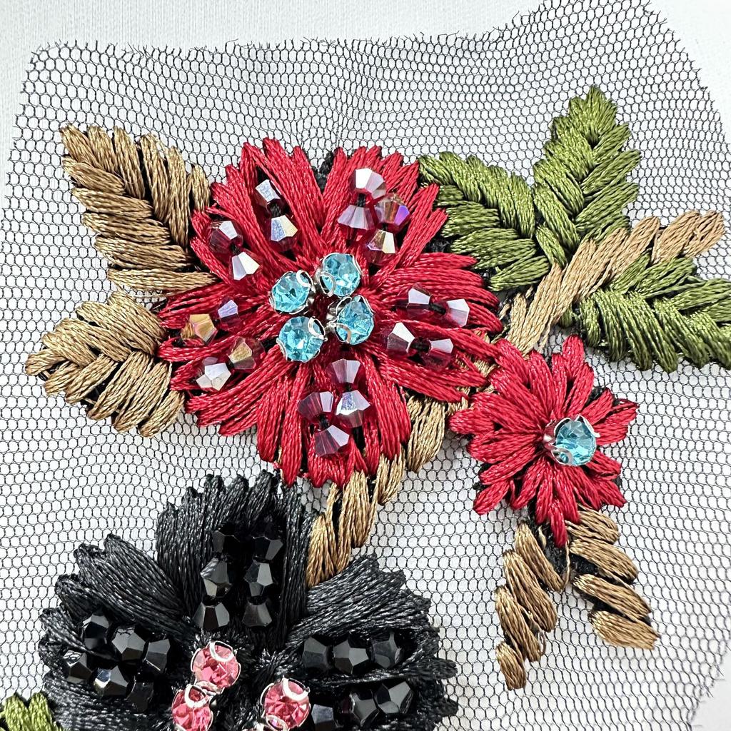 Ethnic Style Hand-Sewn Mesh Yarn Beads Crystal Flowers Hand-Embroidered Applique Clothing Accessories Decorative Cloth Stickers Accessories