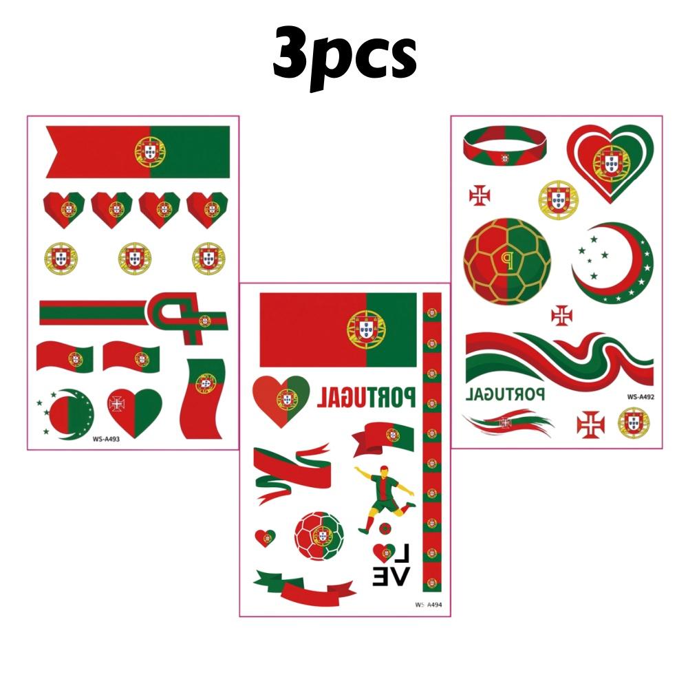 3pcs Football Temporary Tattoo Sticker Flag Team Transfer Stickers for Arm Face Decals Sports Matches Party Decor Fake Tattoos