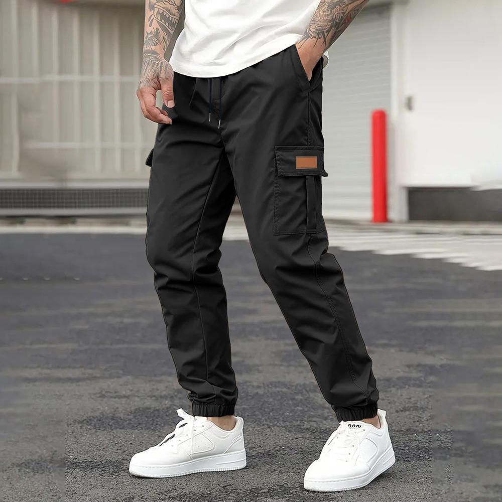 Men's Spring and Autumn Casual Trousers, Drawstring Drawstring Feet, Multi-pocket Overalls