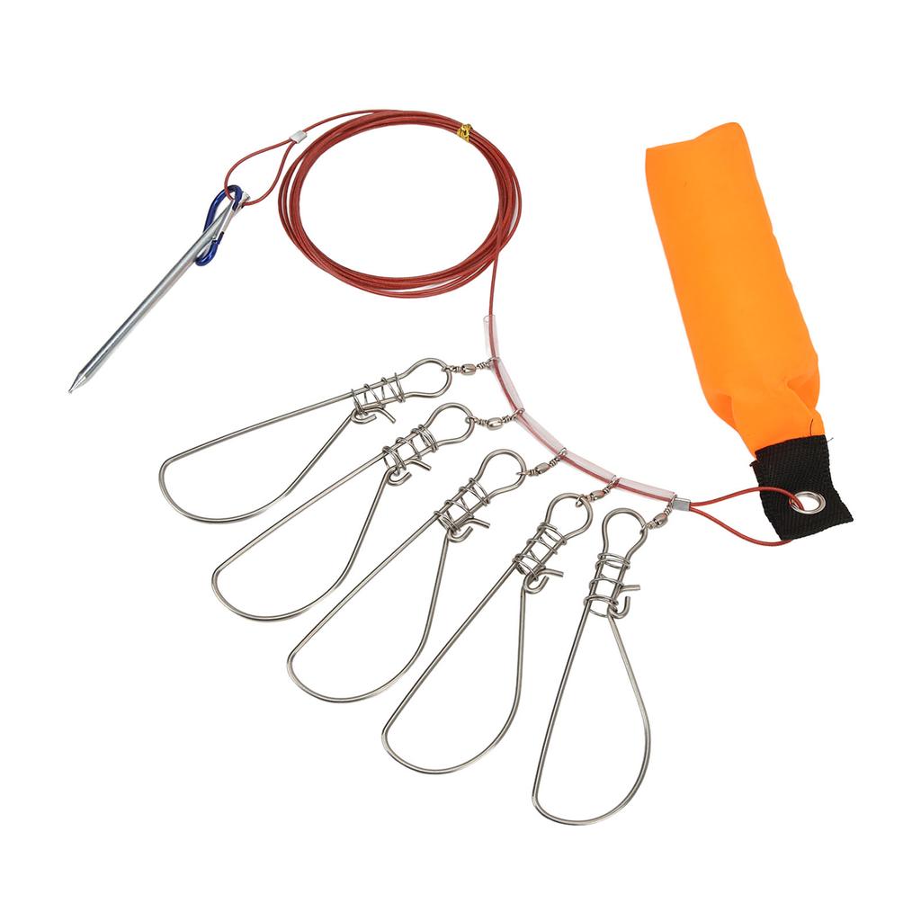 Lebendfischsperre mit Schaumstoff-Schwimmstock Stahlseil Angelschloss Schnalle Fischschnur-Set für Outdoor-Angeln 5 Schnallen