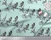 Soimoi Green Japan Crepe Satin Fabric Bicycle & Eiffel Tower Architectural Fabric Prints By Metre 42 Inch