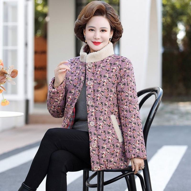 

Женская зимняя одежда с подкладкой, бархатное новое пальто, одежда с подкладкой, цветочная, универсальная, утолщенная куртка с подкладкой 5XL [recommended 150-80kg] розовый