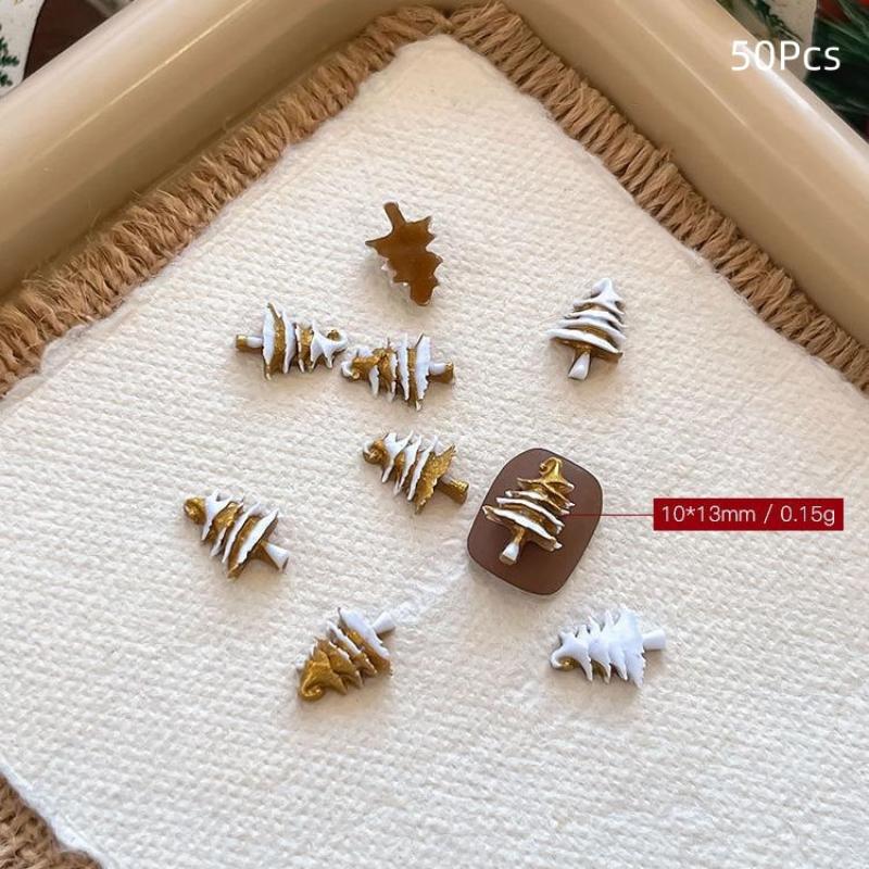 18/50Pcs Creative Realistic Gold Silver Christmas Tree Resin Nail Charms Resin Stereo Nail Art Decorations Diy Nails Accessories