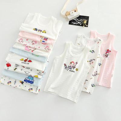 3-Pack Summer Children's Bamboo Cotton Sleeveless Cartoon Vests - 100% Cotton, Breathable Pajamas for Boys and Girls