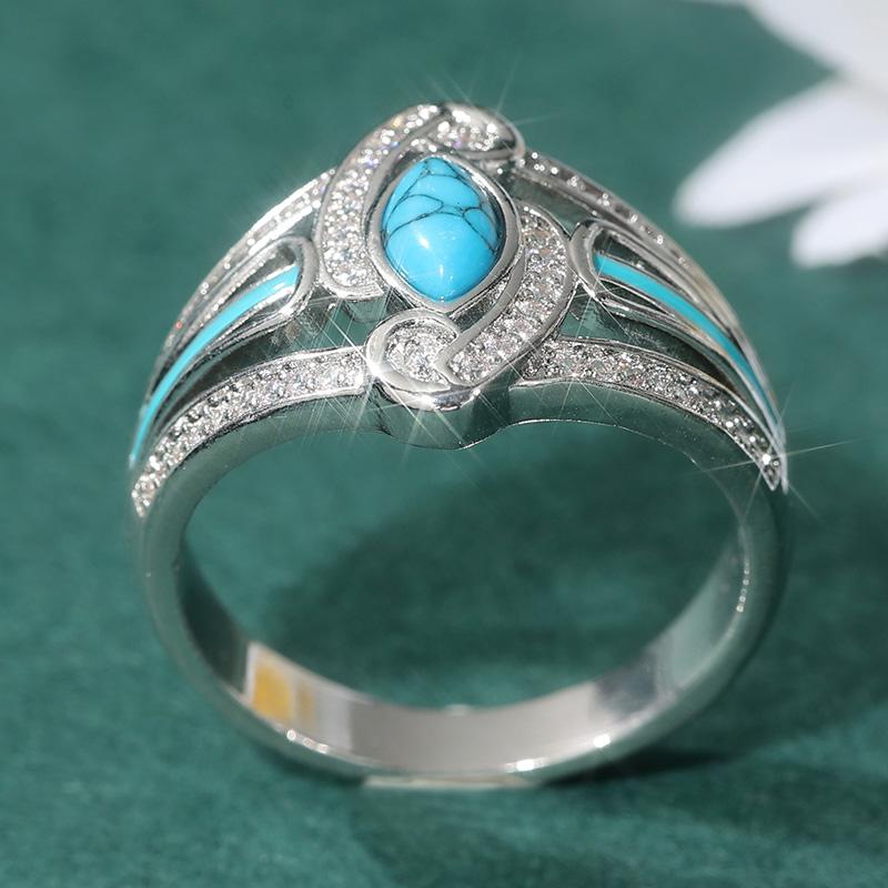 Ethnic CopperColor Inlaid White CZ Imitation Turquoise Women's Ring Geometry Daily Wear Party Jewelry