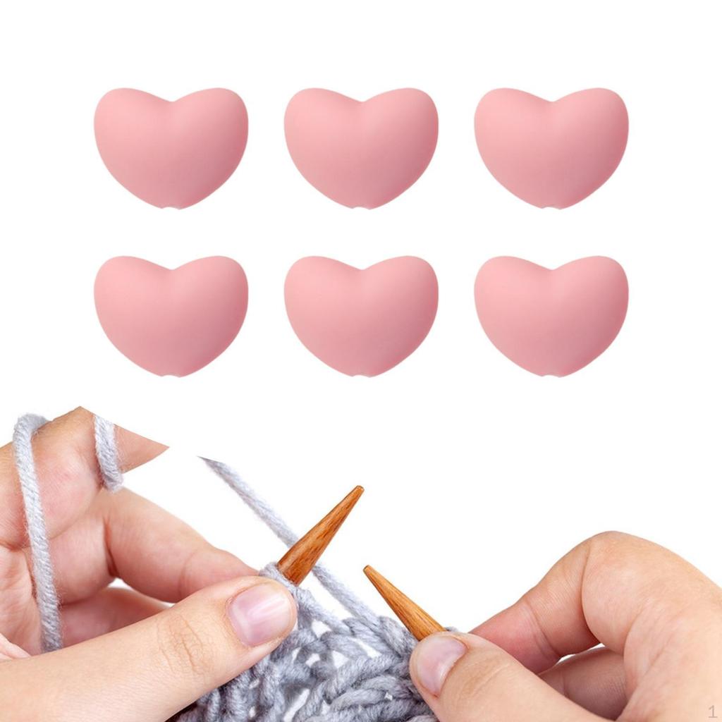 6 sztuk silikonowych nakładek na druty dziewiarskie 3 mm otwór wzór serca