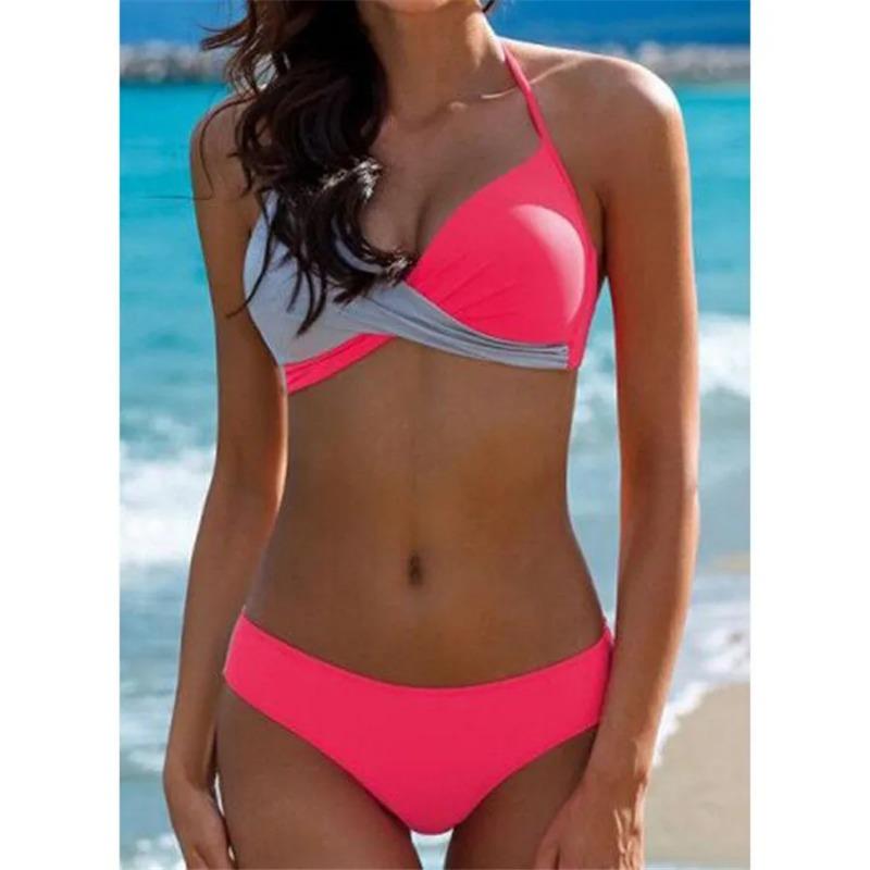 Set Bikini Sexy Push Up Costume de Baie Femei Costum de Baie Costum de Baie Femei Halter Biquini Imprimeu Frunze Articole de Plajă Costum de Înot pentru Femei