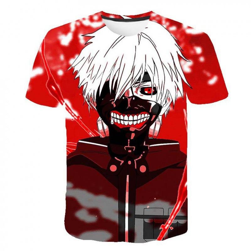 Tokyo Ghoul 3D Digital Print T-Shirt for Men Boys, Anime Cartoon Graphic Tee, Breathable Polyester Short Sleeve, Casual Streetwear Tops