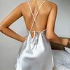 Halter Nightgown Sexy Backless Nightgown Women Simulation Silk Casual Breathable Halter Skirt
