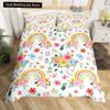 Rainbow King Queen Duvet Cover Colorful Rainbows Bedding Set Watercolor Floral Butterfly Comforter Cover Polyester Quilt Cover