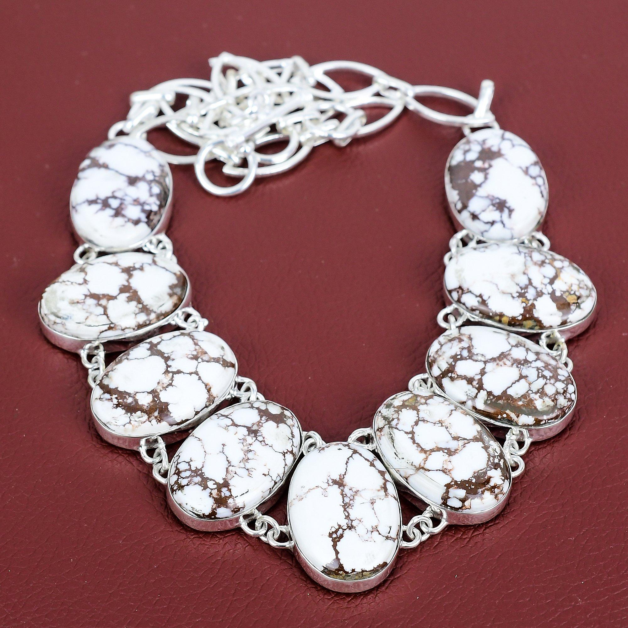 Wild horse magnesite necklace handmade gemstone jewelry 925 sterling silver necklace wild horse magnesite jewelry adjustable chain necklace Adjustable