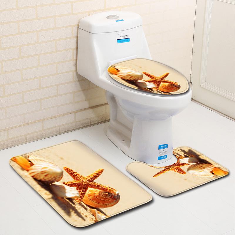 Beach Bathroom Three-Piece Floor Mat Doormat Bathroom Carpet